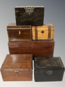 A group of antique table boxes, Georgian tea caddies, Japanese export lacquered box, etc.
