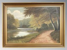 Danish School : Pathway by a river, oil on canvas, 63 cm x 43 cm.