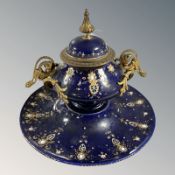 A 19th century ormolu-mounted Sevres inkwell, height 17 cm.