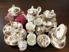 Approximately forty three pieces of Royal Albert Old Country Roses tea and dinner porcelain.
