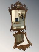 Two George III style mahogany wall mirrors, largest 75 cm x 47 cm.