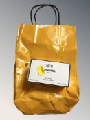 A Chanel No. 5 bath soap in box with retail cellophane.