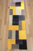A brand new Lexus yellow and grey ground 100% wool runner, 230 cm x 60 cm.