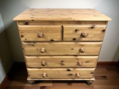 A modern pine five drawer chest, width 86 cm.