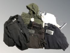 A group of new clothing with retail tags including Jack & Jones, Autograph, Next and River Island.
