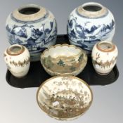 Two Japanese Satsuma earthenware bowls, diameter 19 cm,