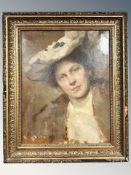Simon Glucklich (1863-1943) Portrait of a lady wearing a bonnet, oil on canvas, 35 cm x 44 cm.