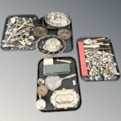 A small quantity of assorted silver items and silver plate including cutlery, bottle coasters,