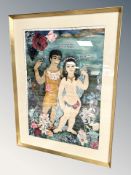 Danish School : Two naked figures amongst foliage, watercolour, 47 cm x 67 cm.