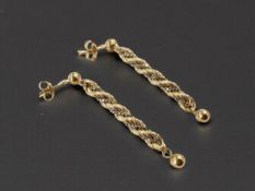 A pair of 18ct gold two-tone ropetwist earrings, with post fittings, length 4cm.