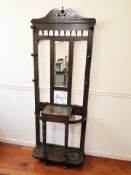 A late Victorian mahogany mirror back hall stand, 76 cm x 31 cm x 212 cm.