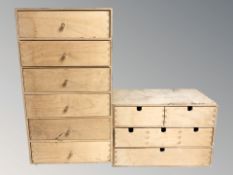 Two sets of plywood drawers, tallest 66 cm.