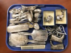 A continental silver mounted dressing table brush set, stamped 835,
