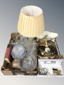 A group of crystal bowls, decanter, table lamp, ceramics, etc.