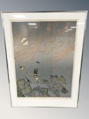 After Saietz : Abstract figure beneath tree branches, colour print,