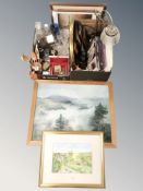 A quantity of crystal drinking glasses, decanters, costume jewellery, reproduction table lamp,