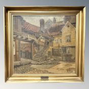 S F Bjulf : Stairway to a lodge, oil on canvas, 46 cm x 43 cm.