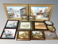 A collection of pictures and prints, small landscape oil paintings, etc.