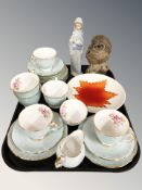 Twenty pieces of Aynsley tea china, a Poole Aegean plate, Lladro figure and a Poole owl.