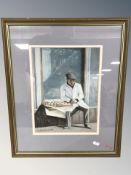 A Downey : A baker sat outside a shop, pastel, signed and dated 1997, 29 cm x 22 cm.