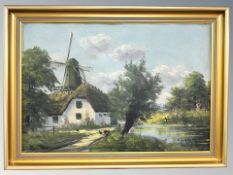 C Lassan : Windmill by a pond, oil on canvas, 50 cm x 34 cm.