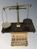 A set of Bakelite and brass Griffin & Tatlock balance scales, height 33 cm.
