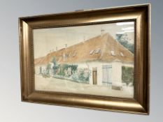 Soren Lund : A cottage with a tiled roof, watercolour, 38 cm x 25 cm,