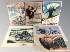 A group of reproduction metal signs, largest 59 cm x 43 cm.