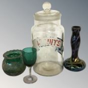 An iridescent glass vase, height 18.