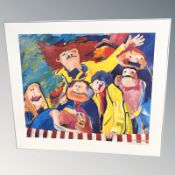 After Sylvester, colour print depicting jovial figures, 111 cm x 96 cm.