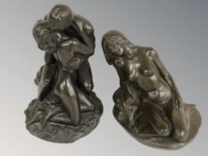 Two bronzed resin nude figures, tallest 16.5 cm.