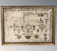 A Regency sampler, indistinctly signed and dated 1819, in frame, overall 45 cm x 60 cm.
