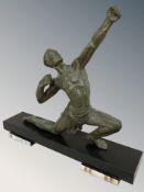 After Jean de Roncourt : A patinated metal figure of an archer on black slate and onyx mounted
