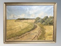 Danish School : Farmland by a coast, oil on canvas, 63 cm x 47 cm.