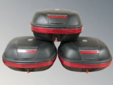 Three Monokey System motorcycle rear panniers, width 53 cm.