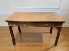 A George III mahogany single drawer side table, 121 cm x 64 cm x 75 cm.