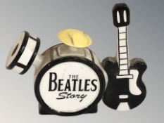 A Lorna Bailey miniature ceramic 'The Beatles' teapot, in the form of a drum kit and guitar,