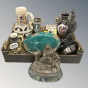 Various ceramics, an Eastern bowl with white metal mounts,