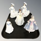 Five Royal Doulton figures comprising 'Margaret' HN2397 (x2), 'Flower of Love' HN2460,