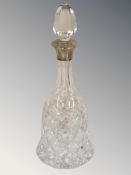A crystal mallet decanter with silver collar, Birmingham marks, height 33 cm.