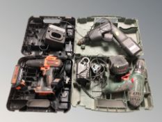 A group of boxed power tools including Bosch, Black & Decker.