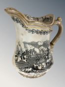 A 19th century transfer printed pottery jug depicting the charge of the Scots Greys at Balaclava,