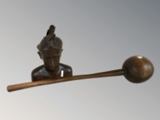 An African carved hardwood knobkerrie, length 52 cm, together with a bust.