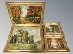 I Cafieri : A pair of contemporary oil on canvas woodland scenes, each 19 cm x 24 cm,