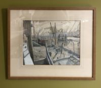 Charles W Florence : Thames study, colour chalks, 34 cm x 42 cm.