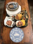 A group of Bossons wall plaques, Wedgwood jasperware collector's plate,