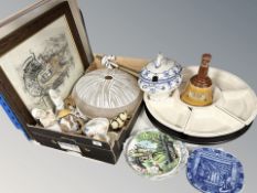 Assorted ceramics and glass wares, oriental and Spanish figures, lamp base, collector's plates,