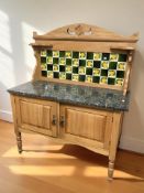 An Art Nouveau satin walnut tiled back washstand, 108 cm x 44 cm x 120 cm.