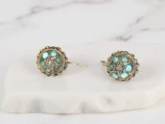 A pair of antique 15ct gold turquoise and diamond earrings CONDITION REPORT: 1.