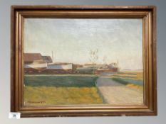 H Konggaard : Farm landscape, oil on canvas, 44 cm x 32 cm.